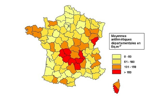 L'IRSN a établi une carte de répartition de présence du radon en France - doc. IRSN